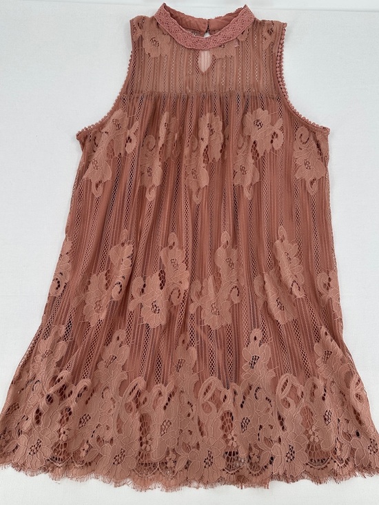 Dresses & Skirts - Romantic Floral Lace Babydoll Mini Dress XXL Dusty Rose Scalloped Boho